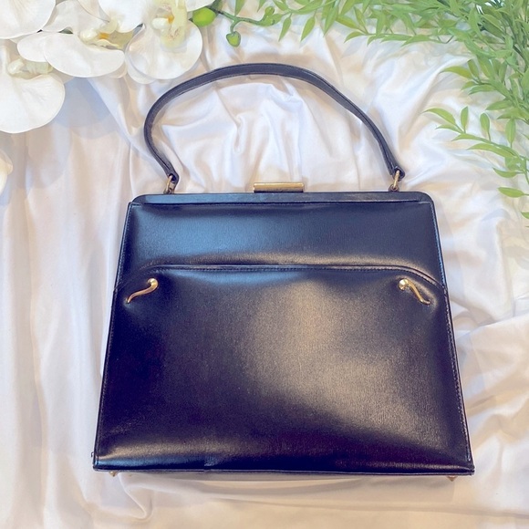 Vintage Franklin Simon Black Leather Frame Bag - Picture 1 of 17